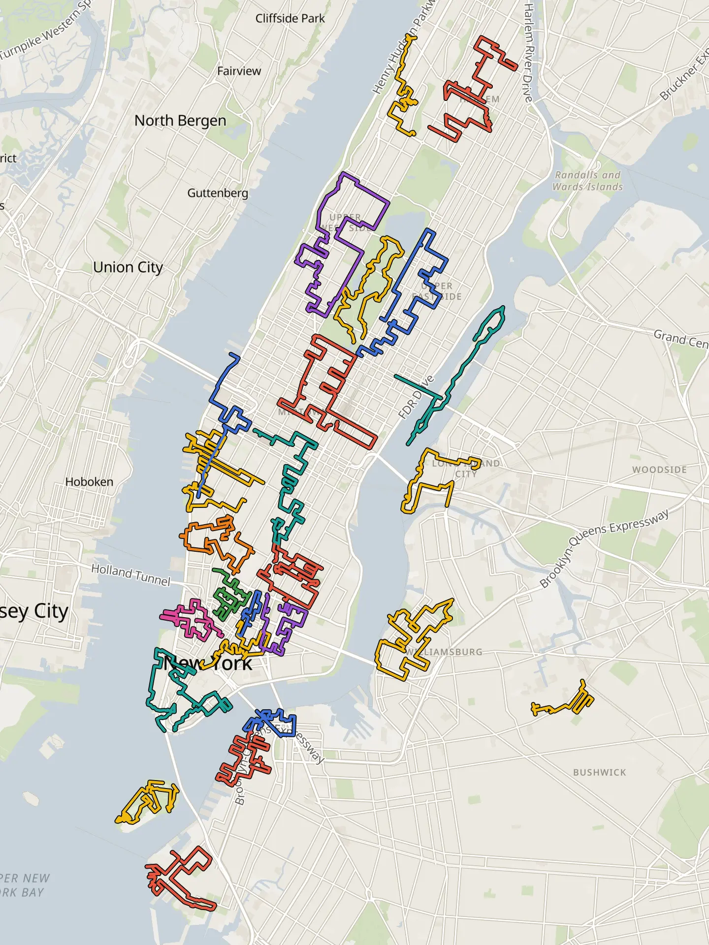 Map of New York with all 26 PaveTrail walks